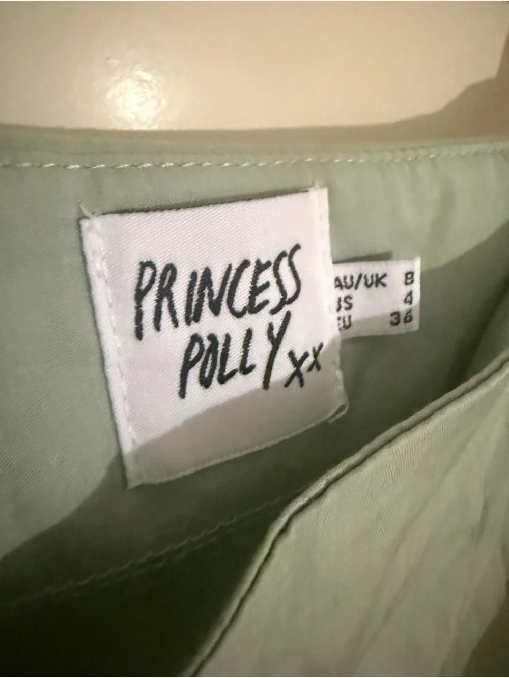 Princess Polly Light Sage Satin Midi Skirt size 4